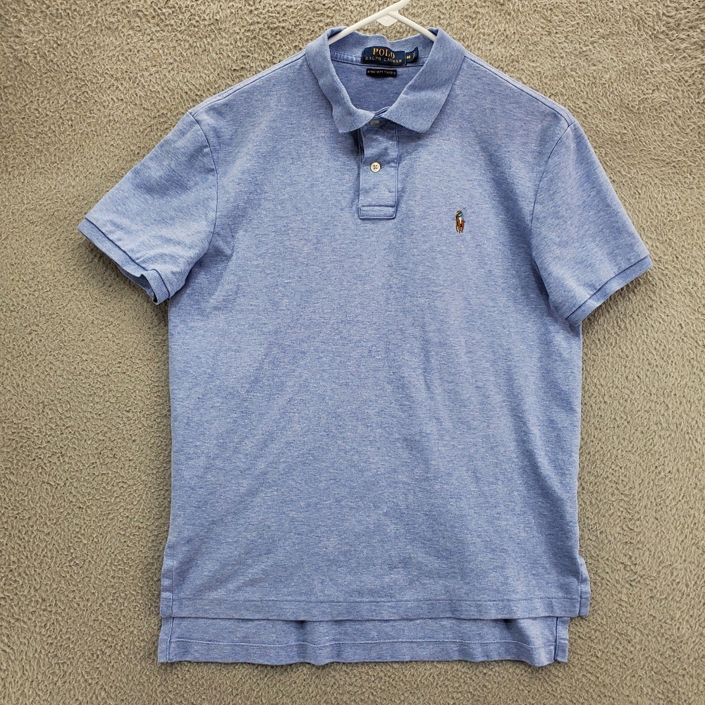 Polo Ralph Lauren Pima Soft Touch Polo Shirt Mens Medium Light Blue Flesh Pony